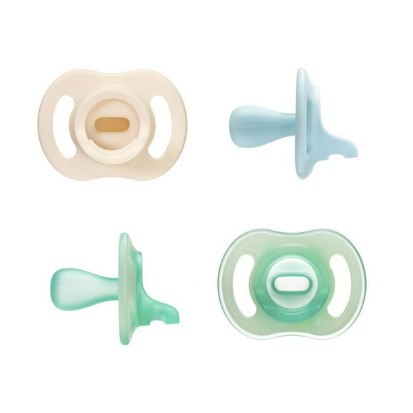 Tommee Tippee Ultra-light Day and Night Pacifiers, 0-6m, 4 Count, One-Piece Silicone Design, Soft Skin Feel