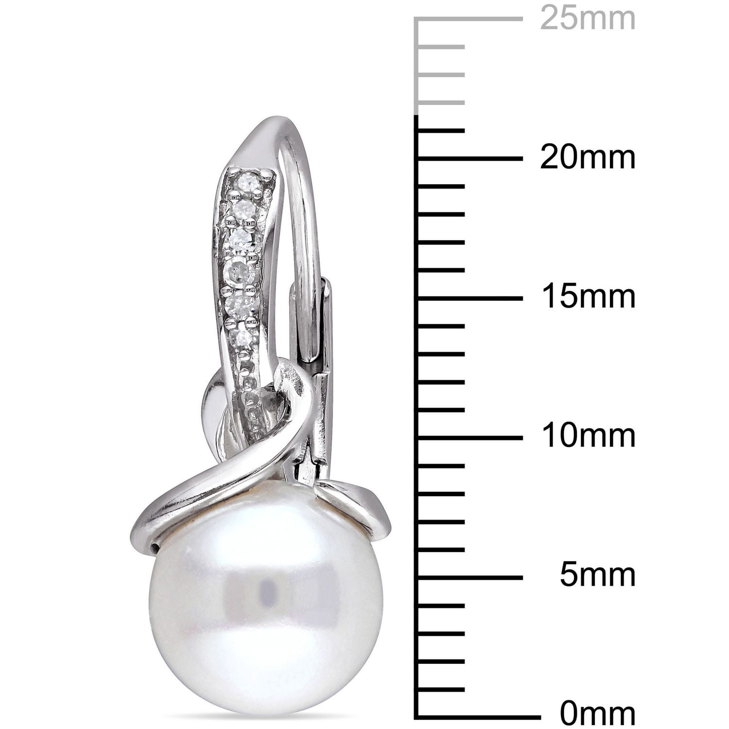 Miabella 8-8.5mm White Round Cultured Freshwater Pearl and Diamond-Accent Sterling Silver Leverback Earrings