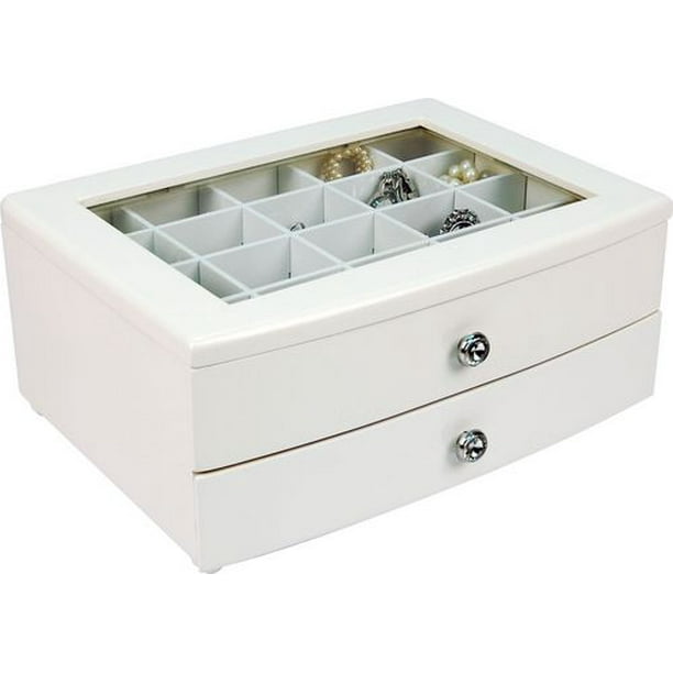 Boîte à bijoux peinte en blanc, avec couvercle vitré