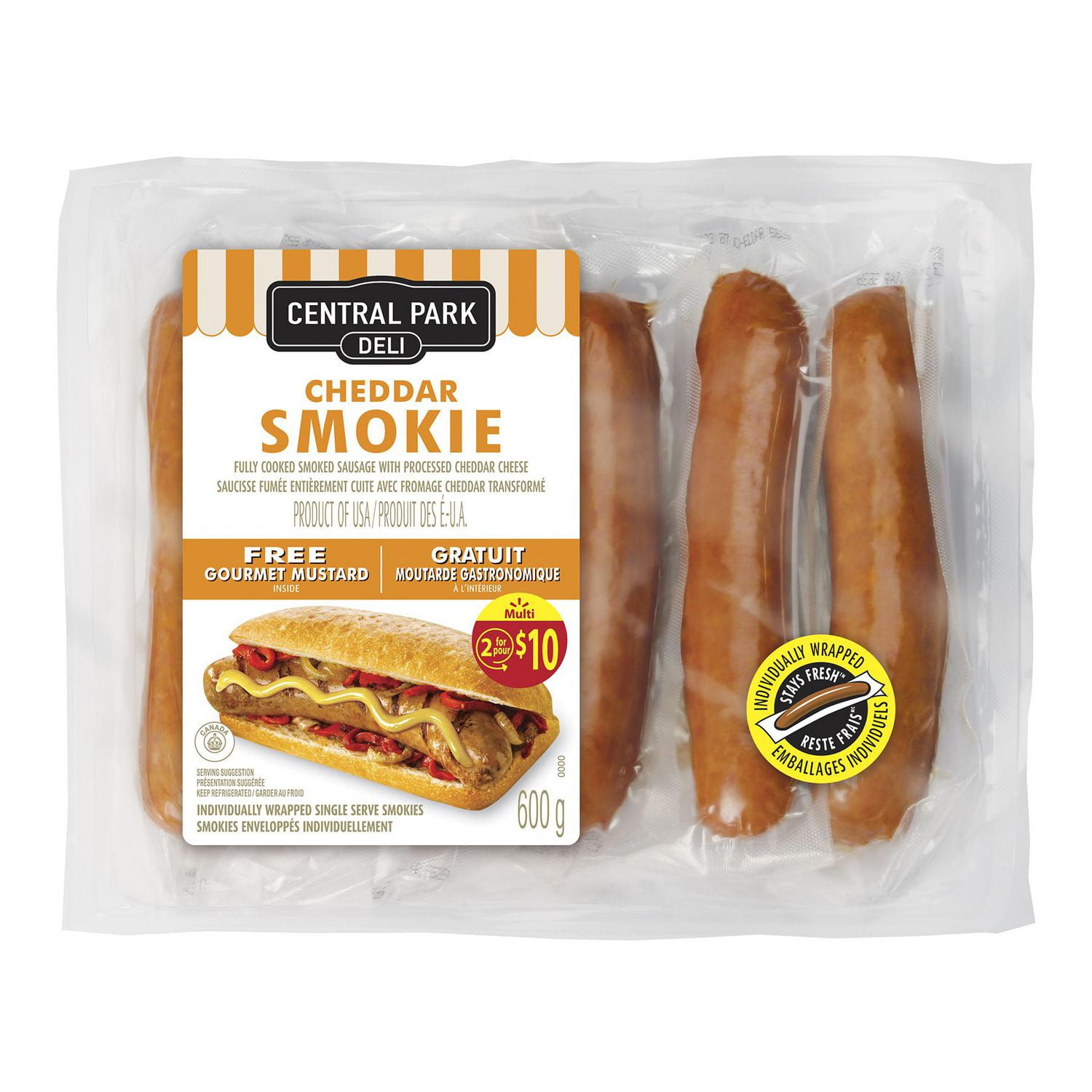 Central Park Deli Cheddar Cheese Fully Cooked Smoked Sausages Walmart