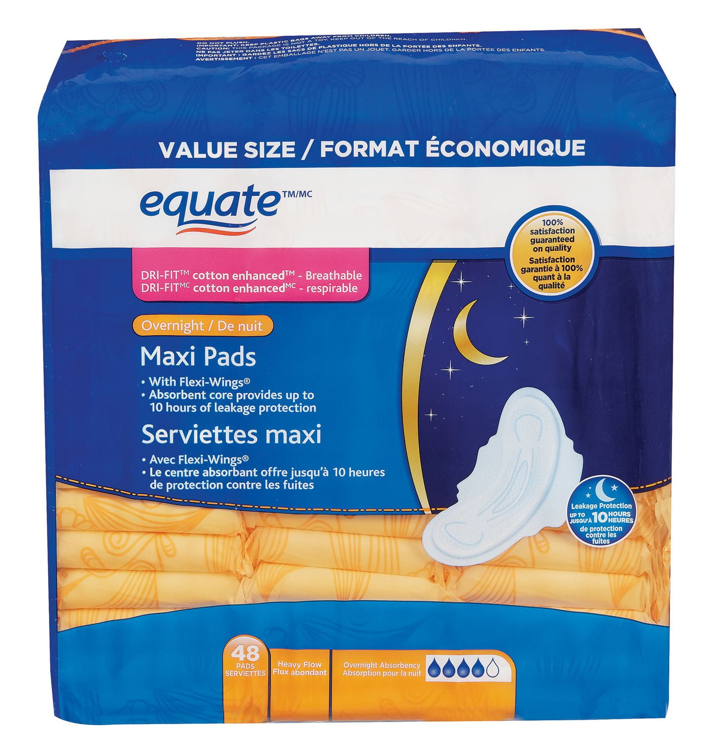 Equate Overnight Heavy Flow Maxi Pads with FlexiWings® Walmart Canada