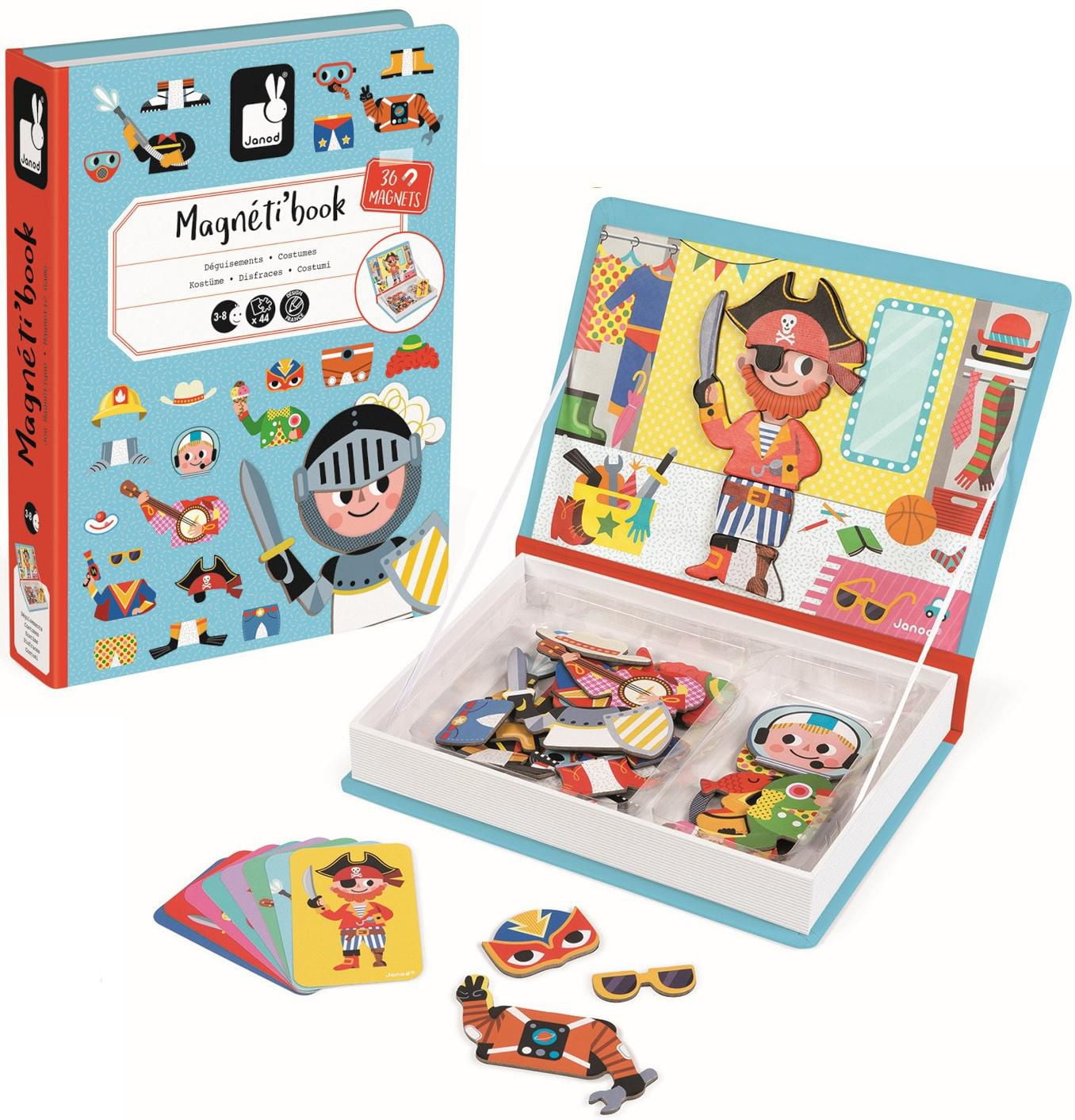Janod - Magnetibook Boys Costumes - Educational Game - 36 Magnets & 8 Cards - Create Outfits - Develops Fine Motor Skills & Creativity - Ages 3+ - J02719