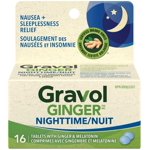 Gravol Ginger Nighttime Tablets with Melatonin - Nausea & Sleeplessness Relief, with 20 mg Organic Ginger Extract & 3 mg Melatonin