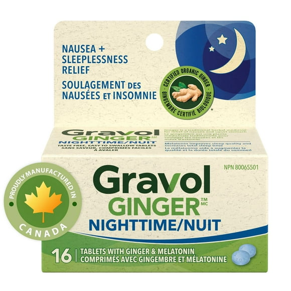 Gravol Ginger Nighttime Tablets with Melatonin, 16 Tablets