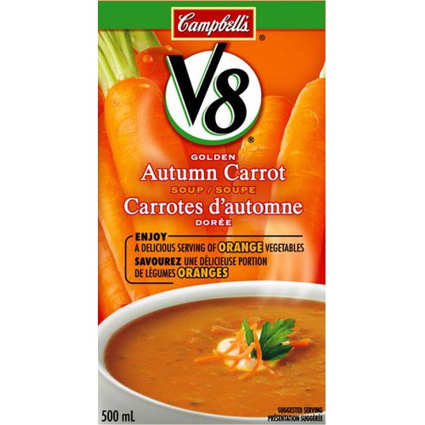 V8 de Campbell's au Carrotes d'automne dorée 500ml Savourez tout ce qu'il y a de mieux, les soupes V8®, pour le dîner.