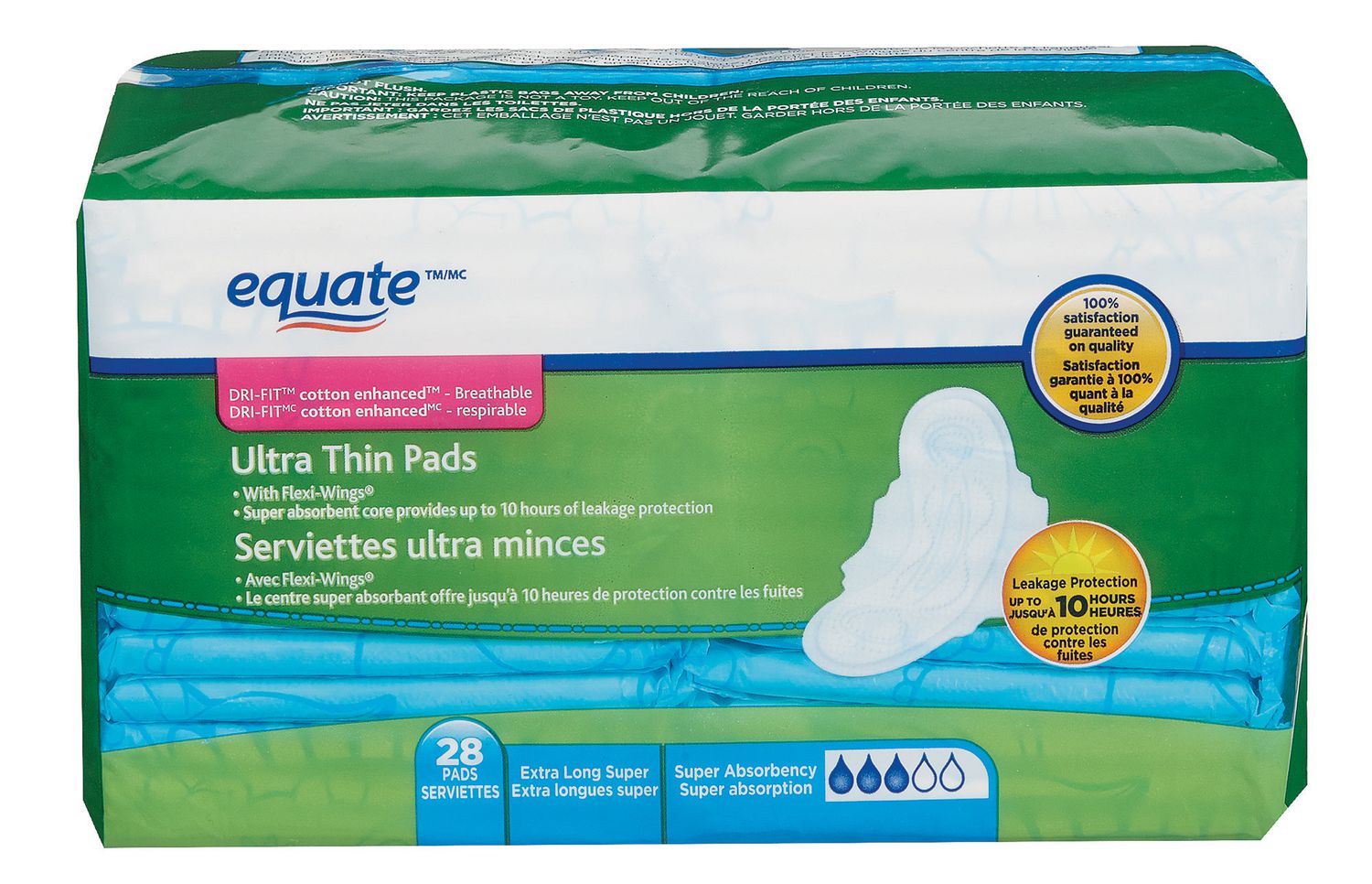 Equate Extra Long Super Ultra Thin Pads With Flexi Wings Walmart Canada   6000198137204 