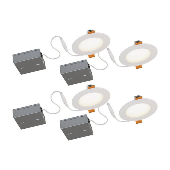 BAZZ Slim Disk Stak - Luminaire encastré à DEL intégré de 4 po - fini blanc mat (paquet de 4)