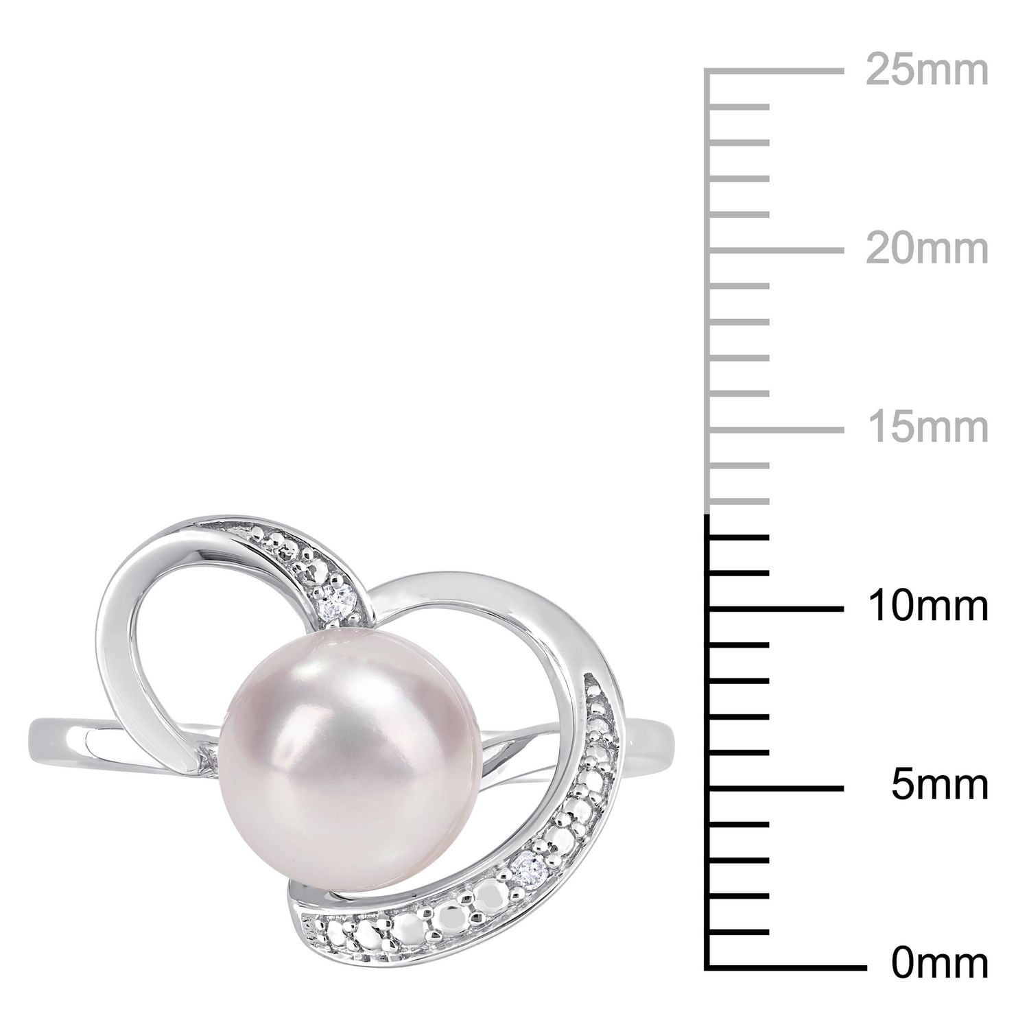 Miabella Freshwater Cultured Pearl and Diamond Accent Sterling Silver Heart Ring