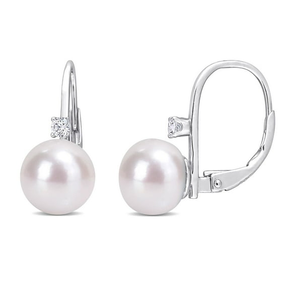 Boucles d'oreilles Miabella avec perles d’eau douce cultivées et 1/7 CT PBT de zircon cubique en argent sterling