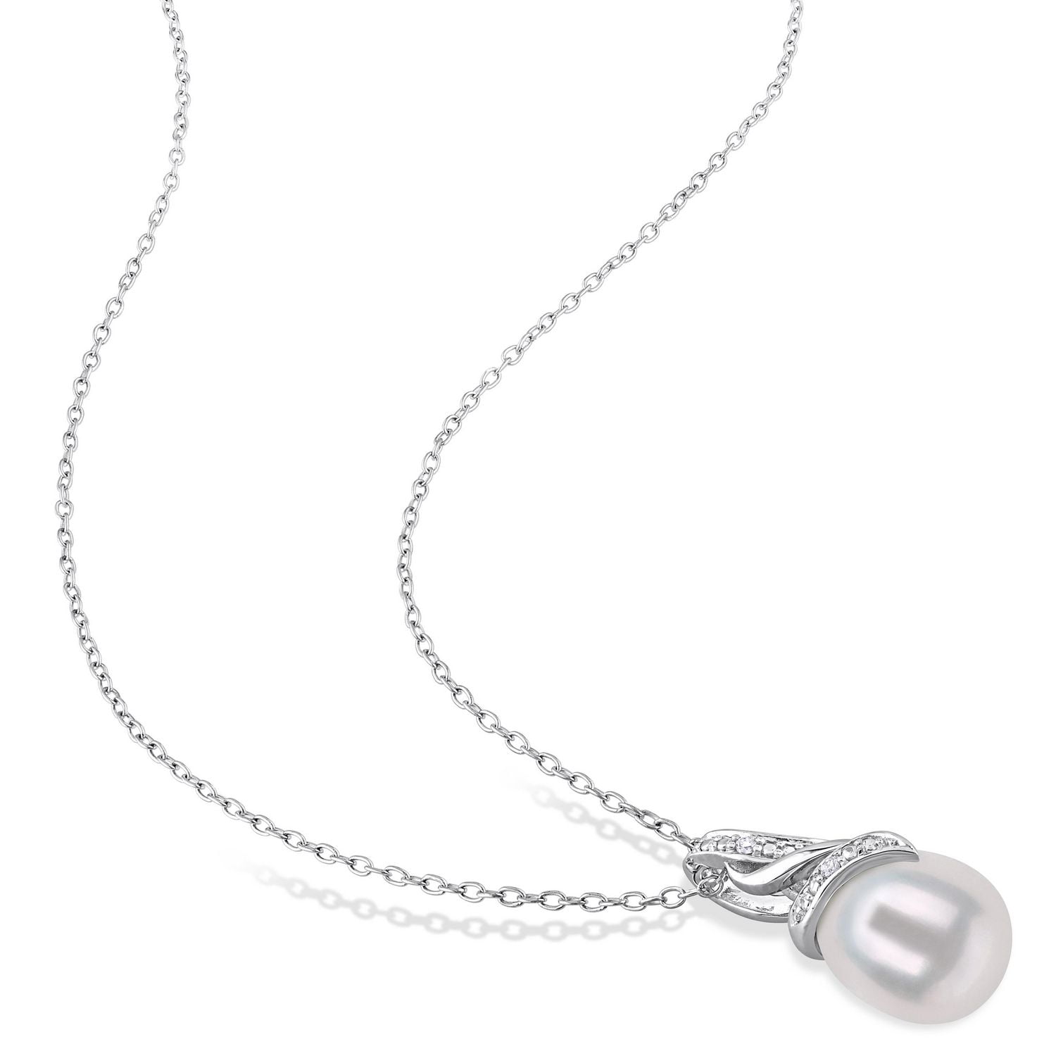 Pendentif sur chaîne Miabella avec perle d’eau douce cultivée 8,5-9mm et accents de diamants en argent sterling