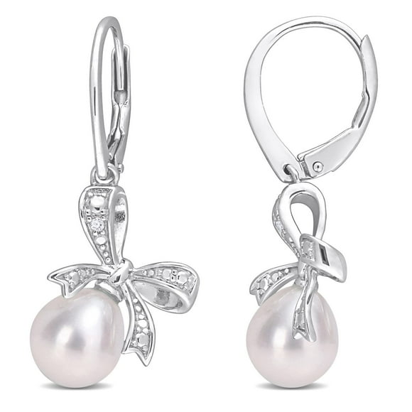 Boucles d’oreilles florales en forme de noeud Miabella avec perles d’eau douce cultivées et accents de diamants en argent sterling