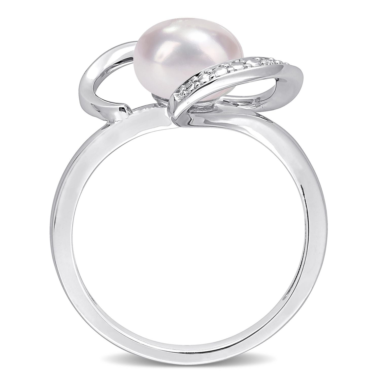 Miabella Freshwater Cultured Pearl and Diamond Accent Sterling Silver Heart Ring