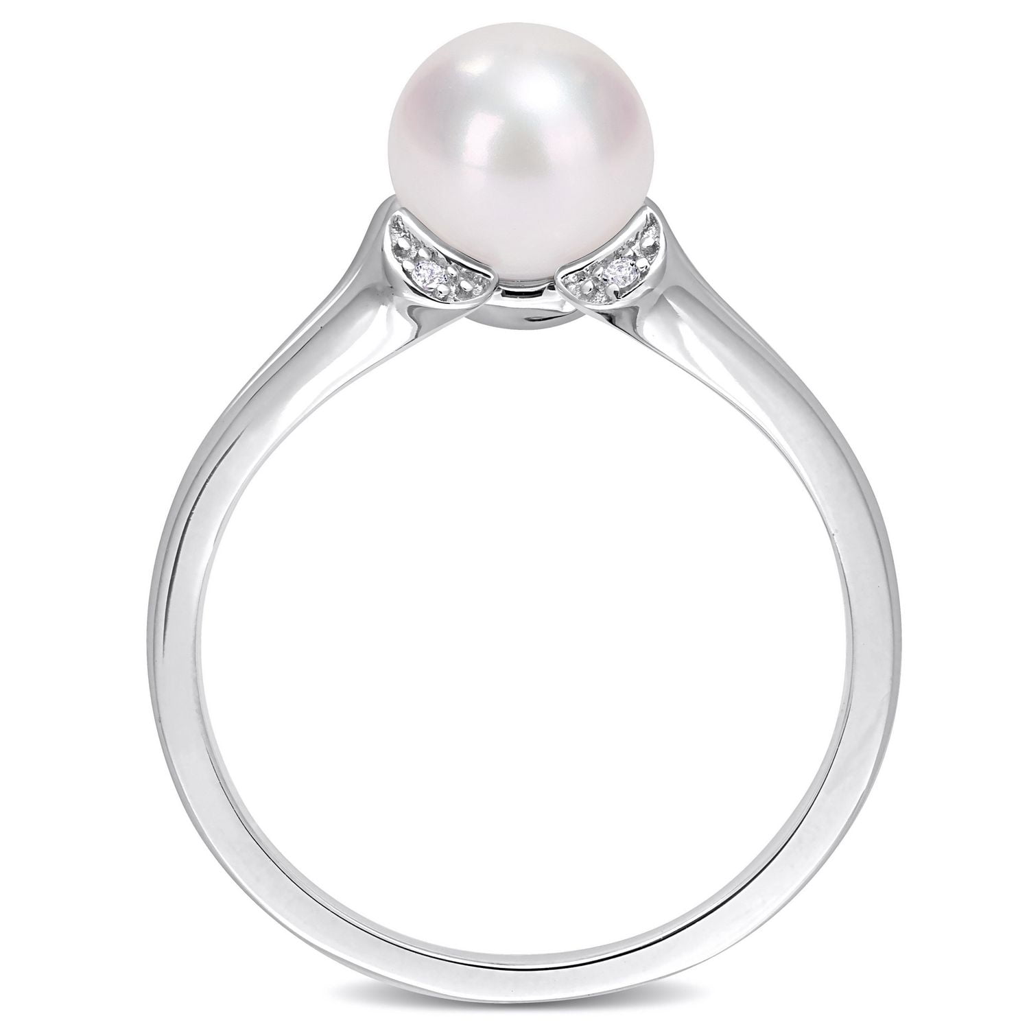 Miabella 7-7.5mm Freshwater Cultured Pearl and Created White Sapphire Sterling Silver Split-Shank Ring