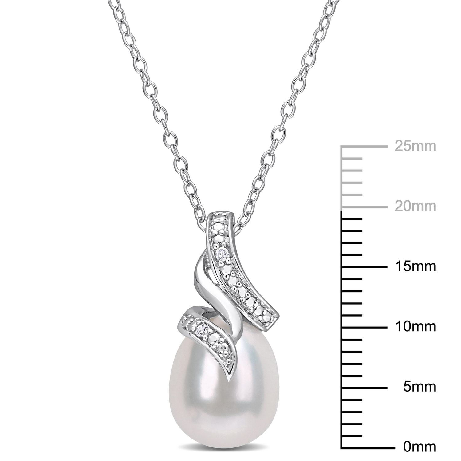 Pendentif sur chaîne Miabella avec perle d’eau douce cultivée 8,5-9mm et accents de diamants en argent sterling