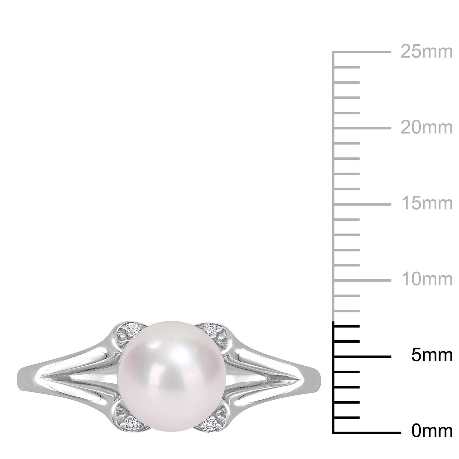 Miabella 7-7.5mm Freshwater Cultured Pearl and Created White Sapphire Sterling Silver Split-Shank Ring