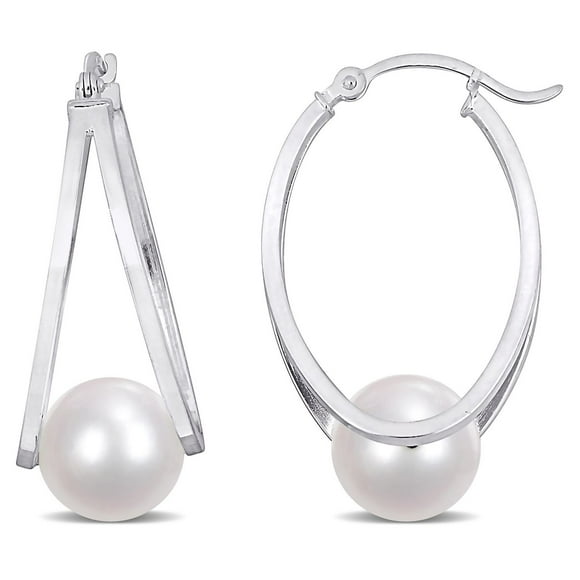 Boucles d’oreilles créole Miabella avec perles d’eau douce cultivées 8-8,5mm en argent sterling