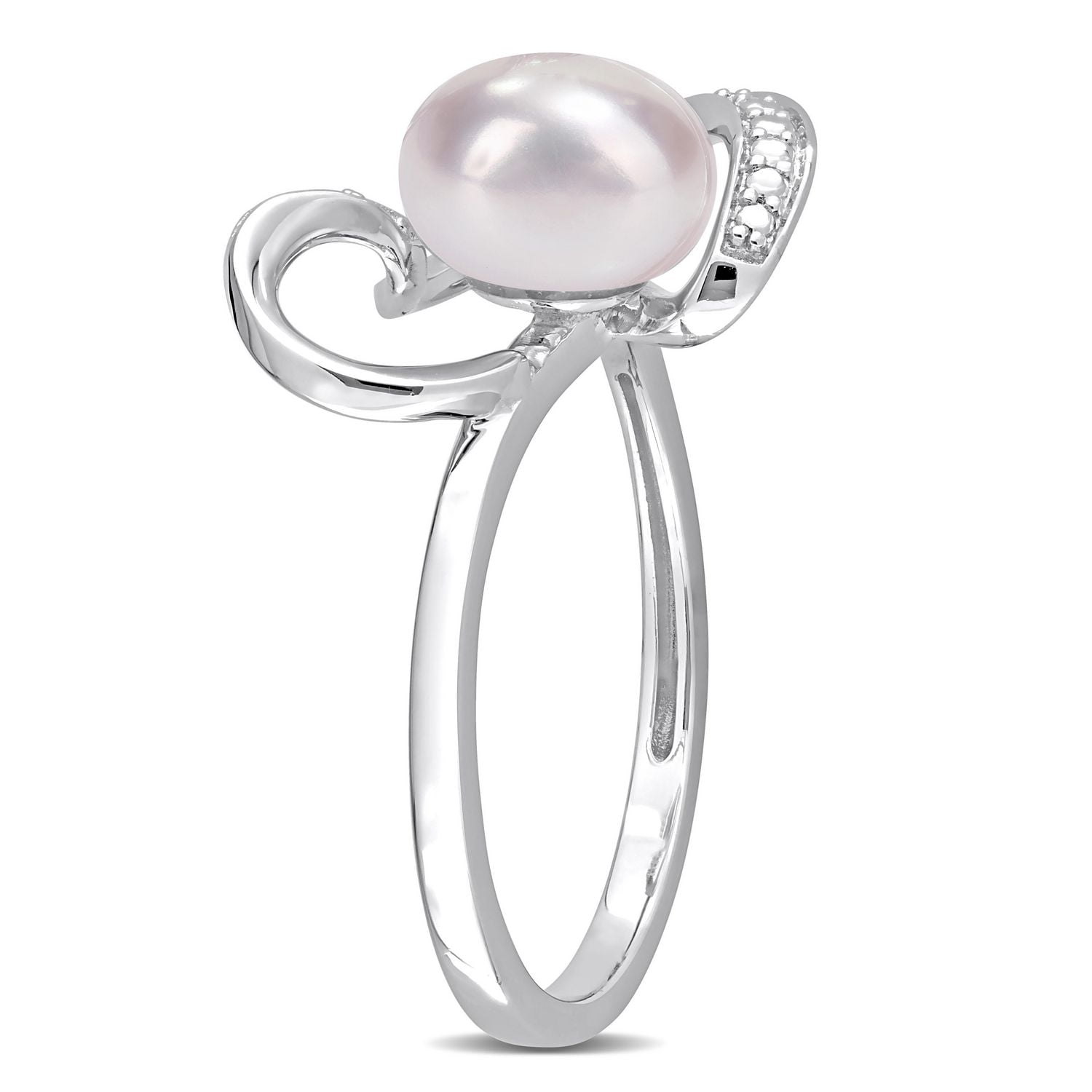 Miabella Freshwater Cultured Pearl and Diamond Accent Sterling Silver Heart Ring