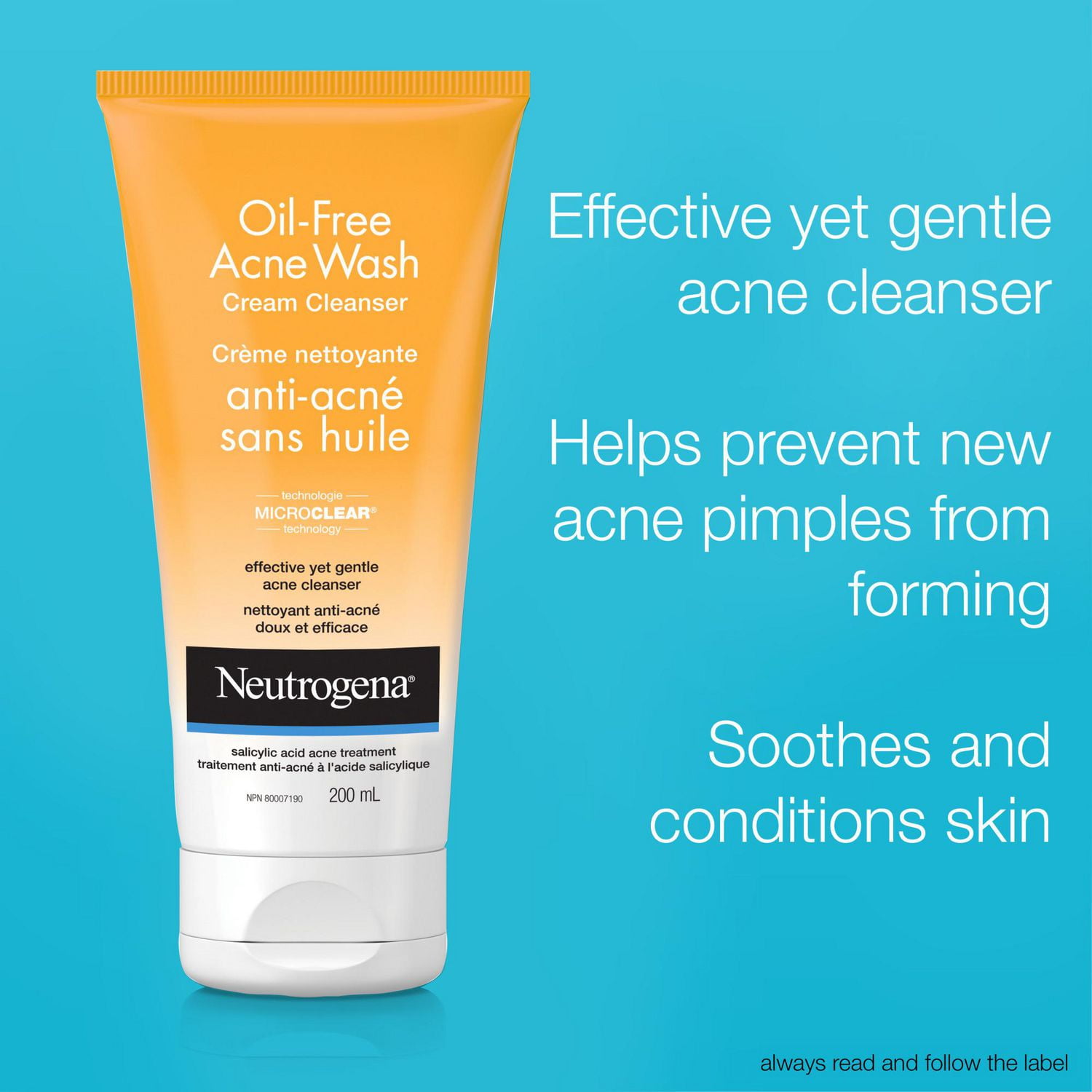 Neutrogena Acne Face Wash - Salicylic Acid For Acne & Blackheads - Oil Free Cream Facial Cleanser, 200 mL