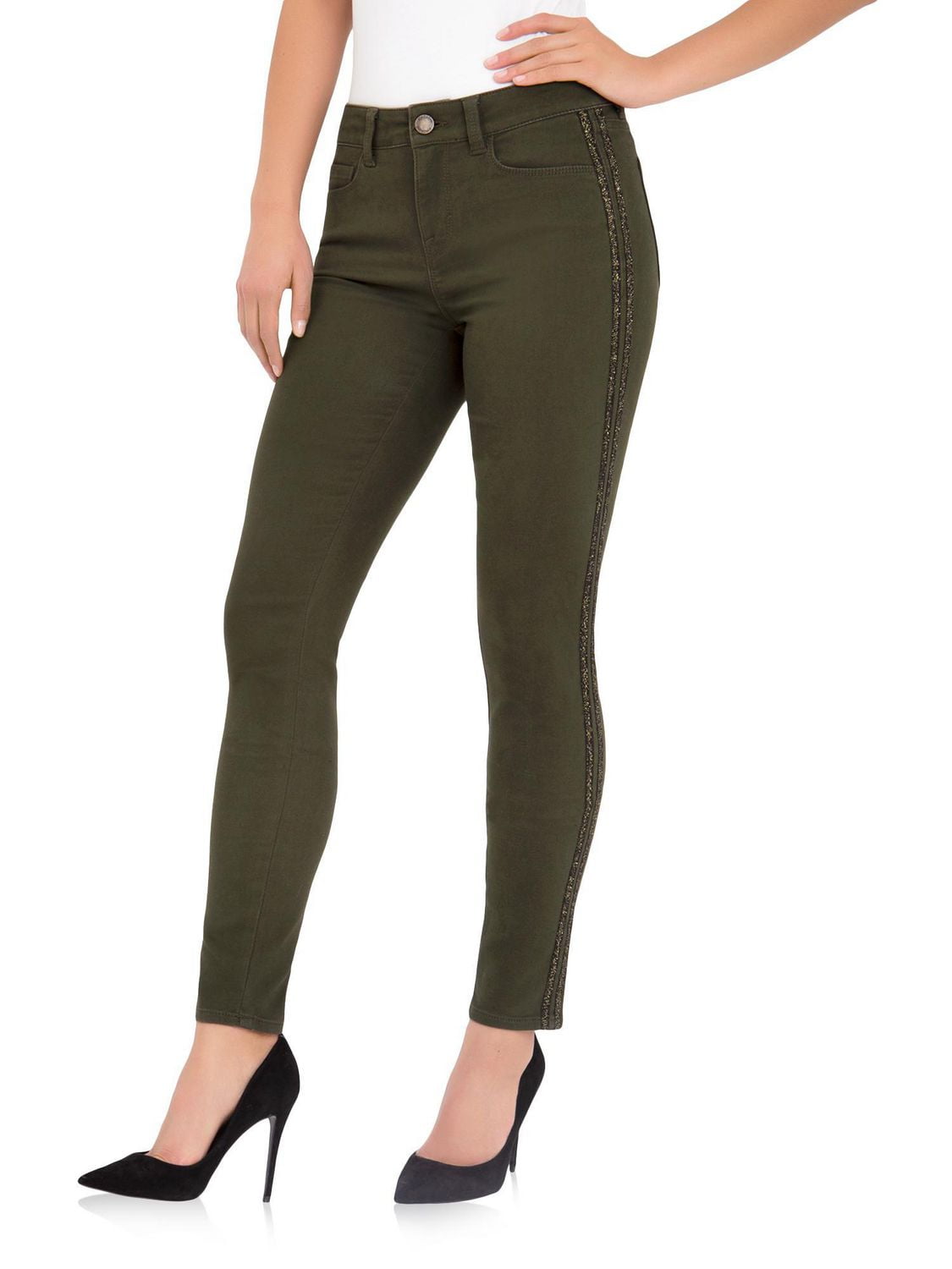 Jordache Women's Mid Rise Skinny With Side Lurex Taping