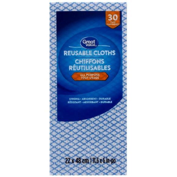 Great Value All Purpose Reusable Cloths, 30 Cloths
