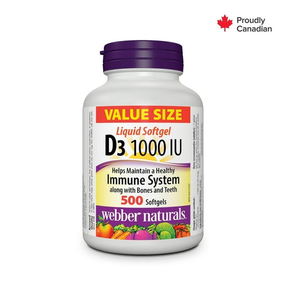 Webber Naturals Vitamin D3 1000 IU, 500 Softgels