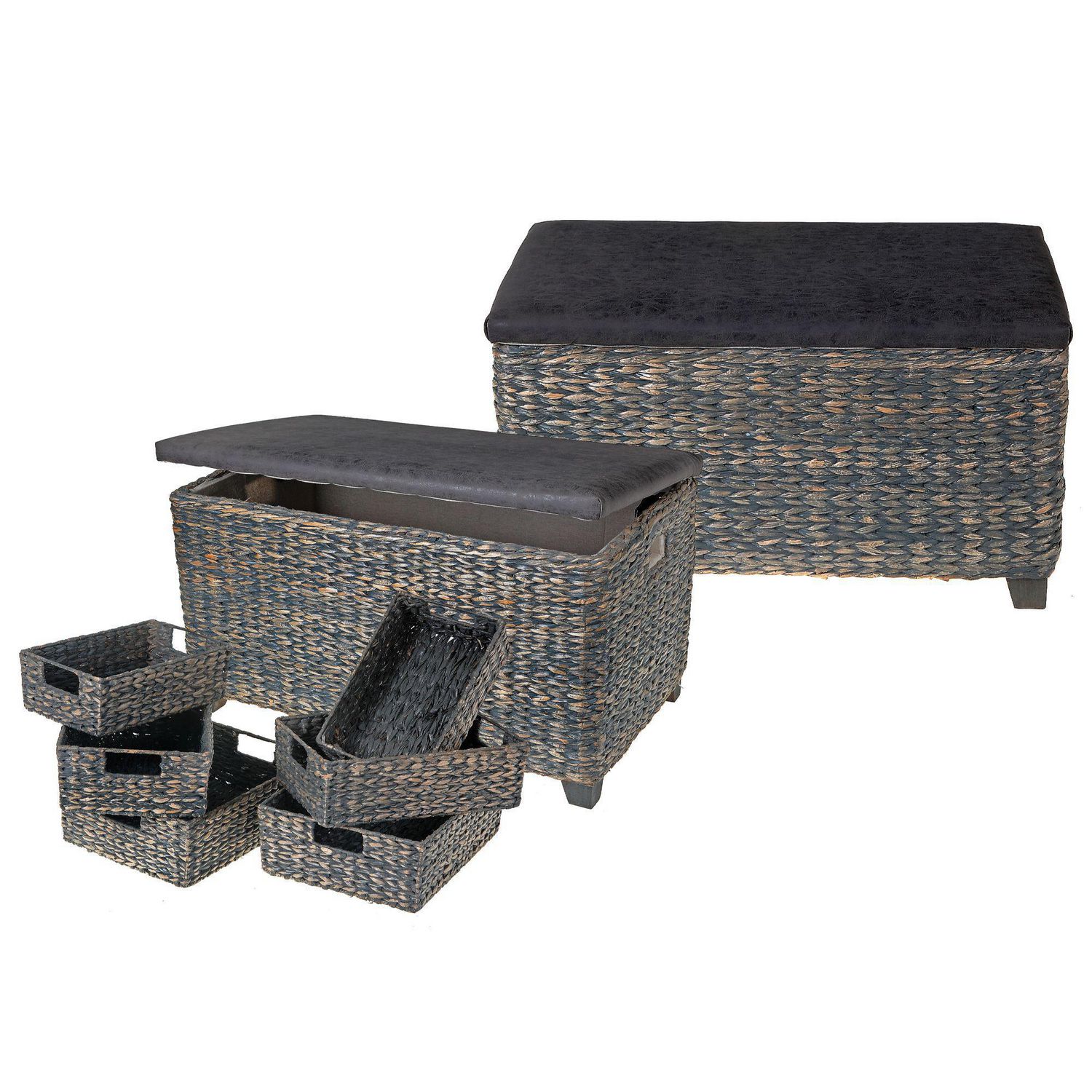 Set Of 8 Gray Wicker Ottoman With Storage Baskets Walmart Canada