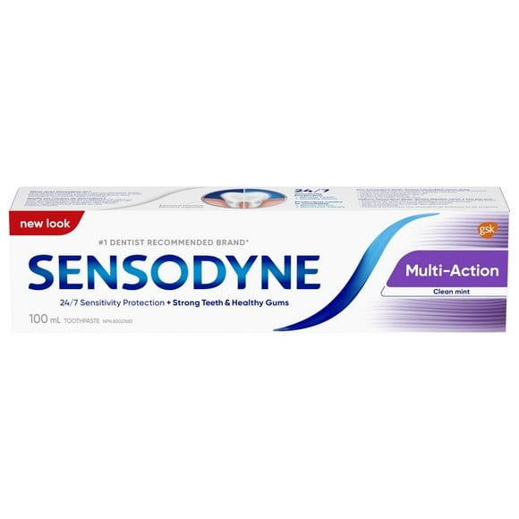 Sensodyne Multi-Action Toothpaste, Strengthens and Protects Sensitive Teeth, Clean Mint 100 mL, 100 mL Clean Mint