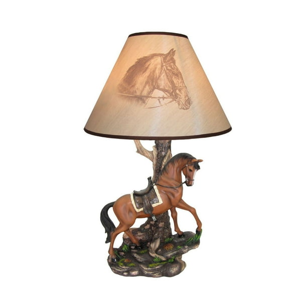 Lampe de chevet décor cheval en métal - Rose