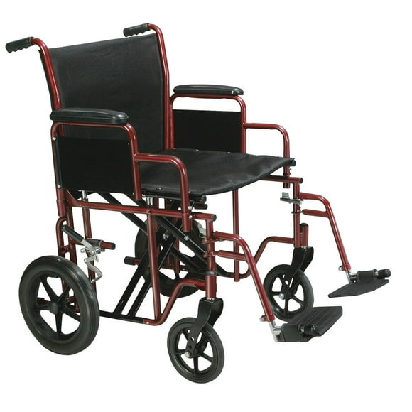 Fauteuil de transport robuste bariatrique en acier rouge avec siège de 20 po de Drive Medical