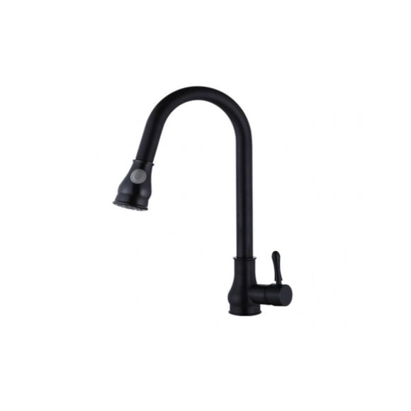 DROP Bath and Kitchen DR091024 Single Hole Brass Kitchen Sink Faucet with Round shape in Black color
