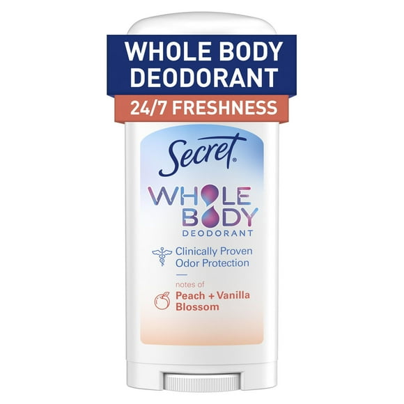 Secret Whole Body Stick Aluminum Free Deodorant for Women with notes of Peach & Vanilla, 68G