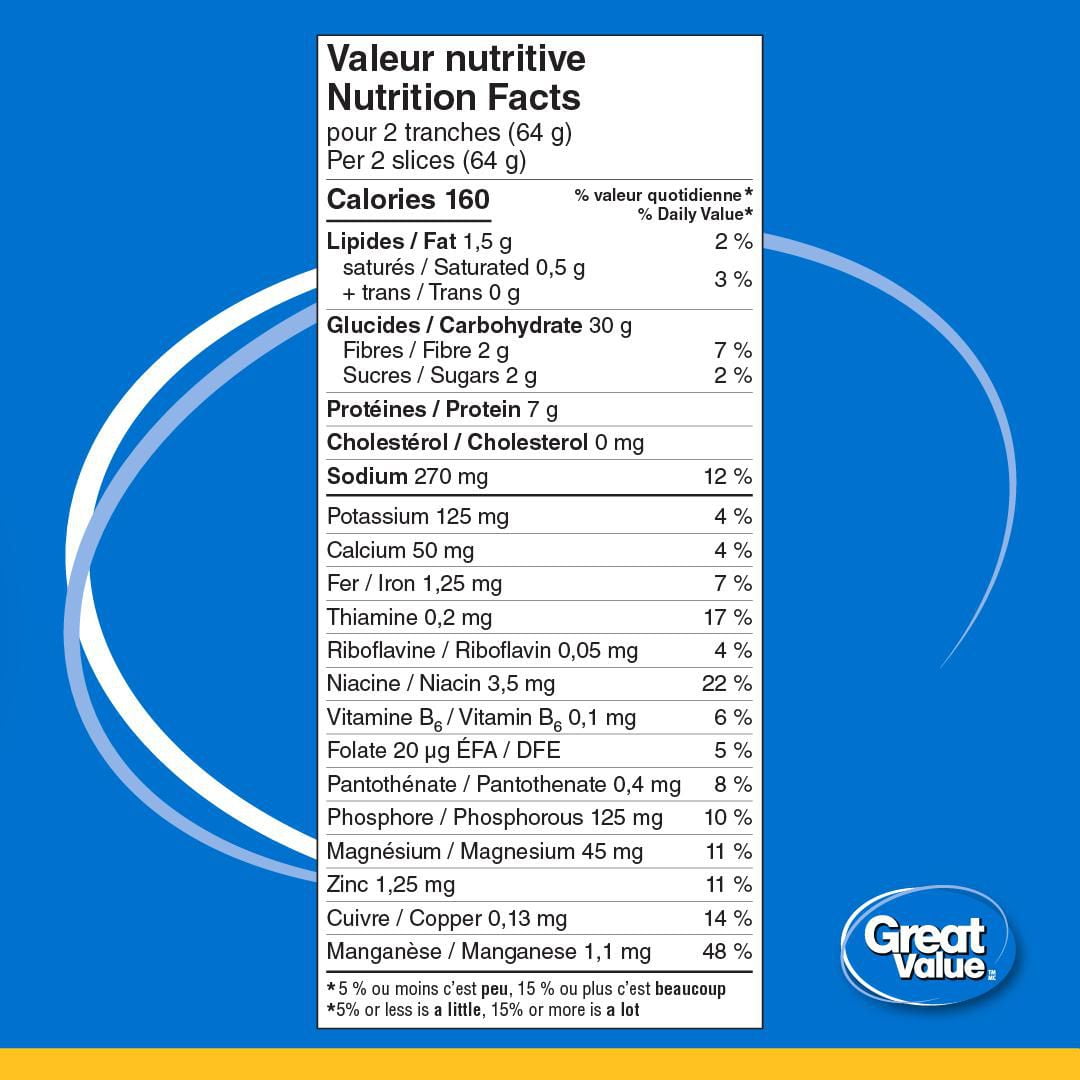 Great Value Whole Wheat Bread, 675 g