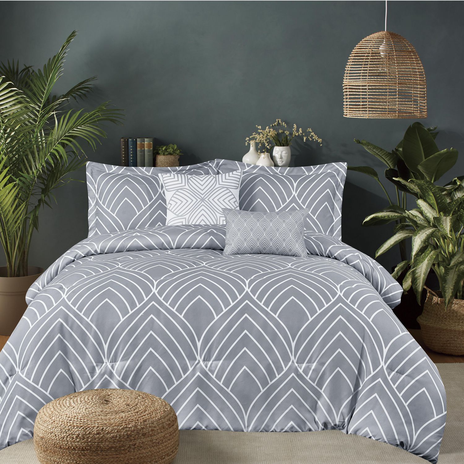 Malibu Home Collection 4 PC Comforter Set Palm Springs Grey (Twin