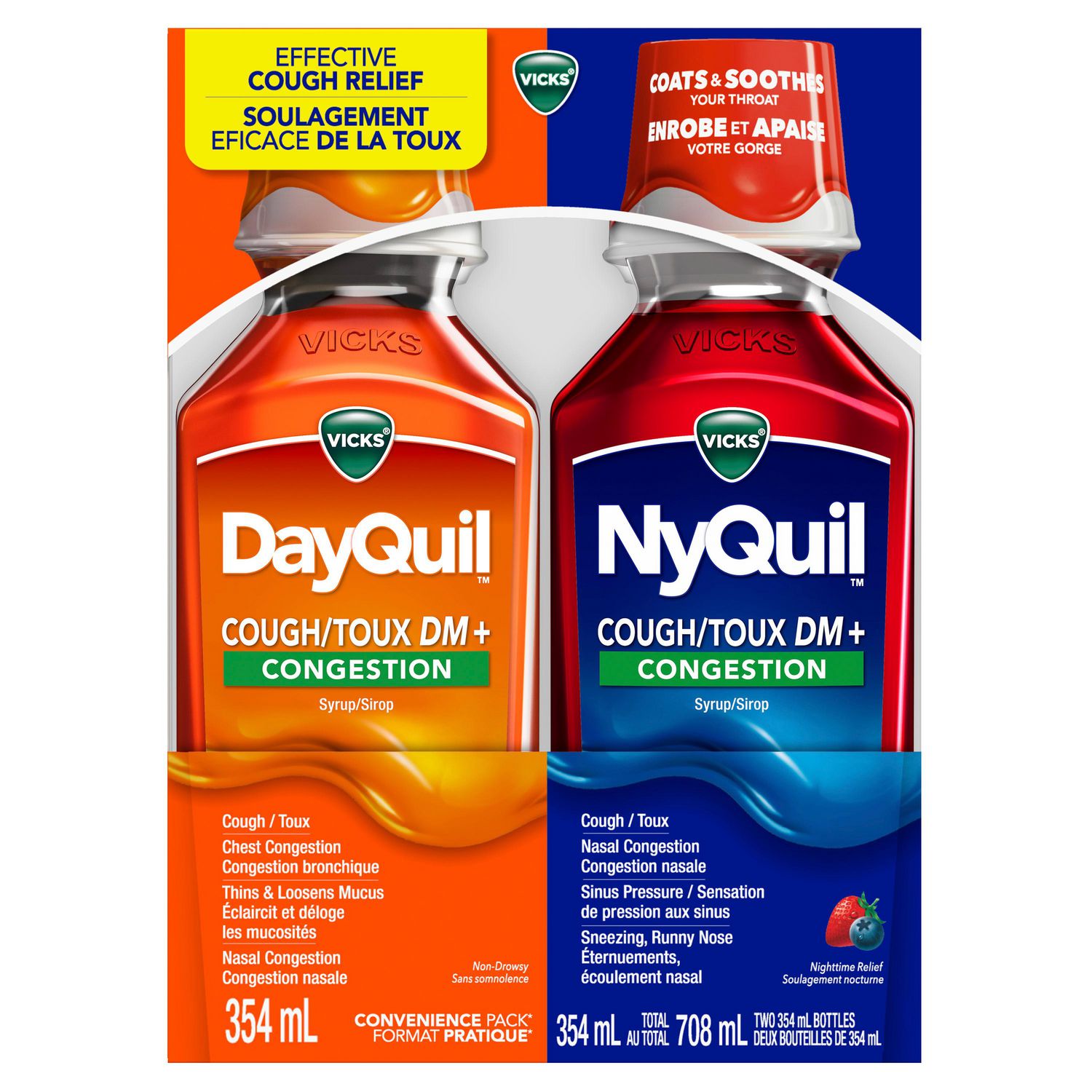 VICKS DayQuil & NyQuil Cough DM + Congestion Liquid Medicine Combo Pack, Multi-Symptom Effective Relief for Cough and Congestion Symptoms, 2 x 354ml Bottles, 1 DayQuil, 1 NyQuil