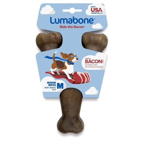 Lumabone jouet à mâcher pour chiens en forme de bréchet à saveur de bacon, moyen