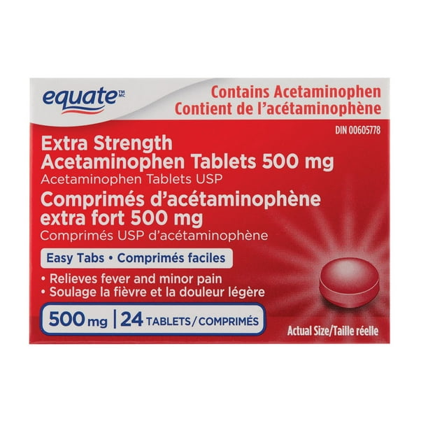 Comprimés d’acétaminophène extra fort 500 mg Comprimés facile, 24 comprimés