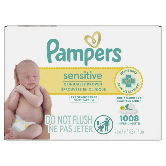 Pampers Sensitive Baby Wipes, Clinically Proven, Water Based, Hypoallergenic and Unscented Baby Wipes, 1008 Baby Wipes Total (12X Flip-Top Packs)