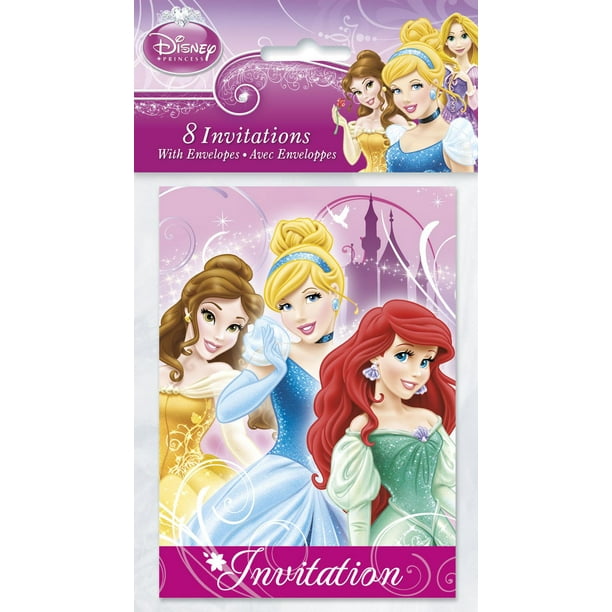 Cartes d'invitation Princesses lot de 8