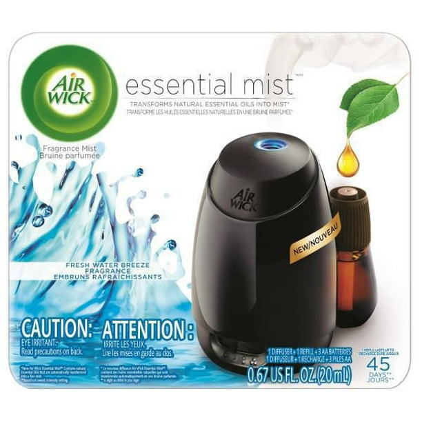 Ensemble de diffuseur d'huile parfumée Air Wick Essential Mist, Embruns rafraîchissants, 1 diffuseur + 1 recharge, 1 unité 1 vaporisateur, 1 recharge