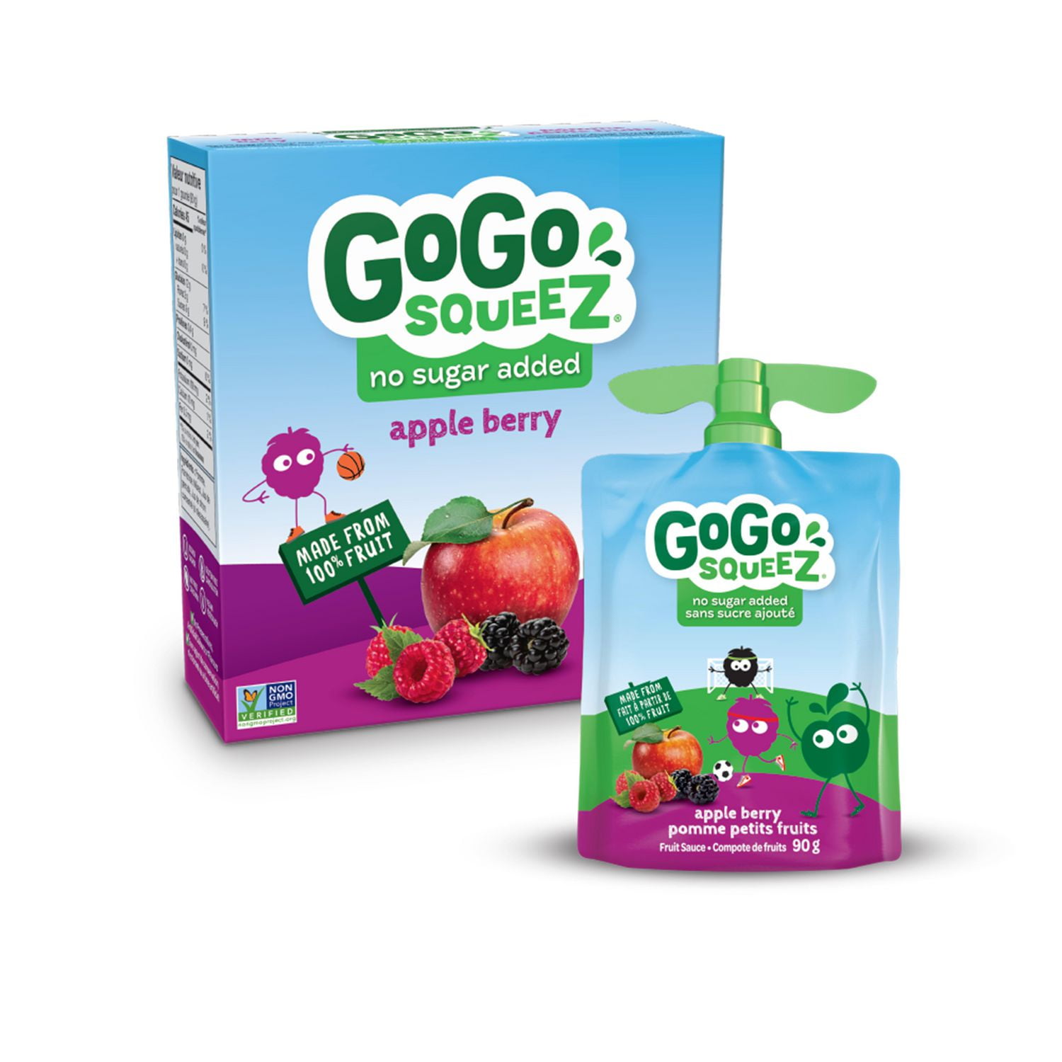 GoGo squeeZ Unsweetened Applesauce Pouches, Apple Berry Flavour, Easy