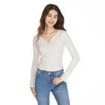 thumbnail image 1 of No Boundaries Women's Printed Split Neckline Henley, 1 of 6