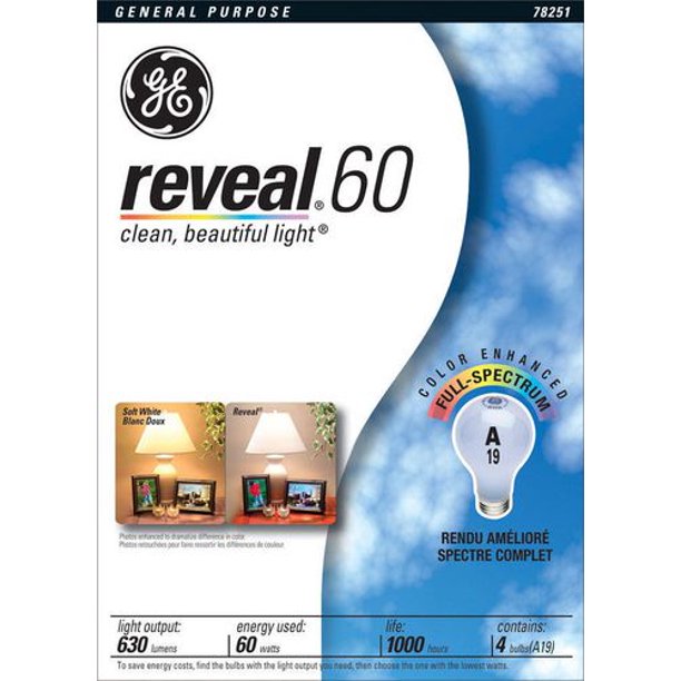 Lampe A19 GE Reveal 60 W – paquet de 4