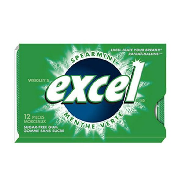 Gomme à mâcher Excel Menthe verte, sans sucre, format individuel, 12 morceaux 1&nbsp;emballage, 12&nbsp;morceaux