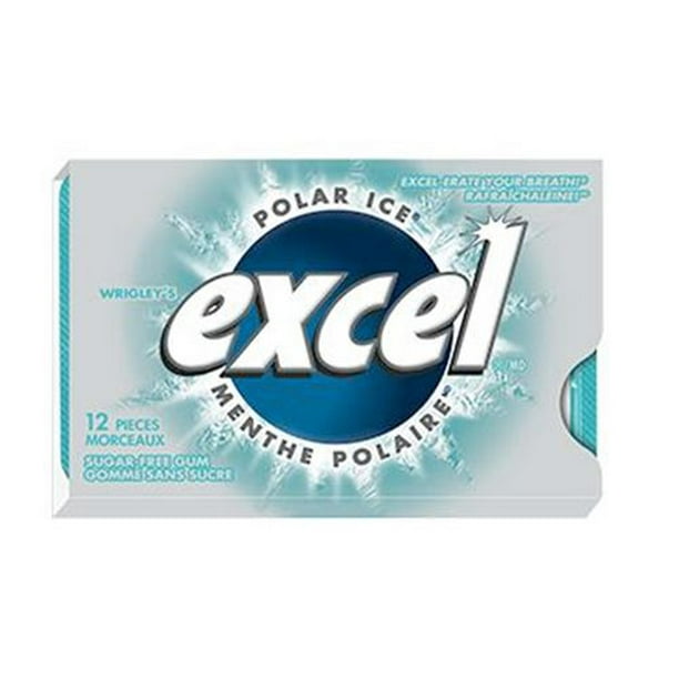 Gomme à mâcher Excel Menthe polaire, sans sucre, format individuel, 12 morceaux 1&nbsp;emballage, 12&nbsp;morceaux