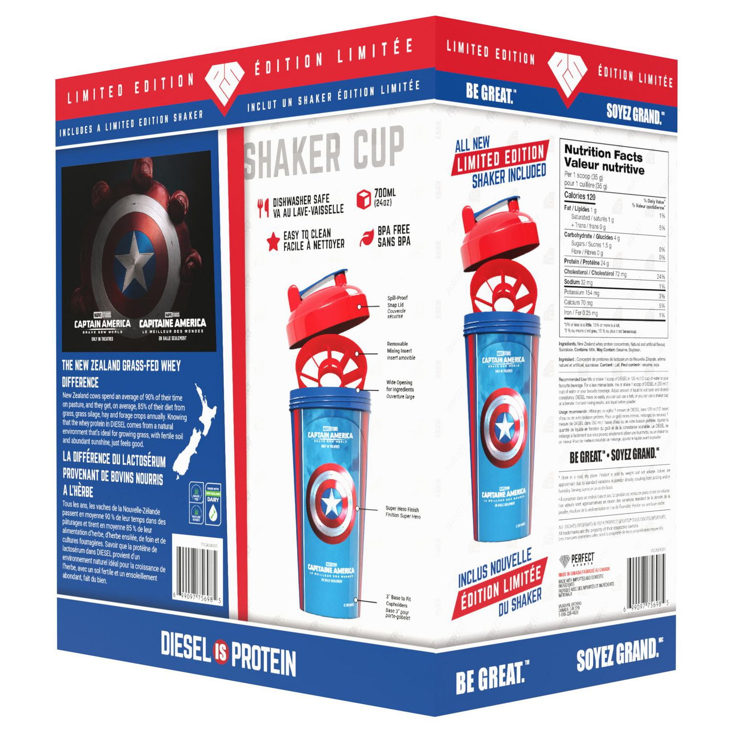 Coffret cadeau Super Héros DIESEL en édition limitée avec 900 g de protéines de lactosérum DIESEL et un shaker en édition limitée de 700 ml - Vanille française Coffre DIESEL et shaker