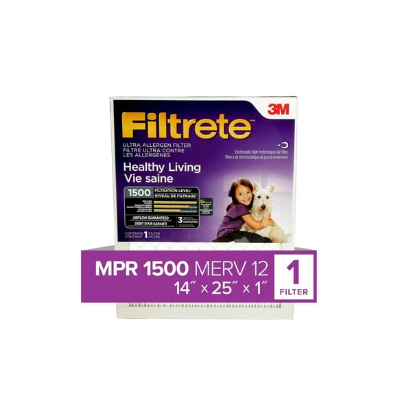 Filtre ultra pour la réduction des allergènes Vie saine Filtrete(MC), MPR 1500, 14 x 25 x 1 po