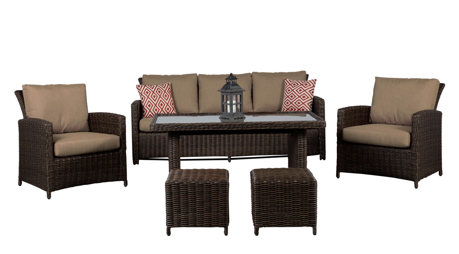 Beaumont 6PC High Table Conversation Set with Tan Cushions