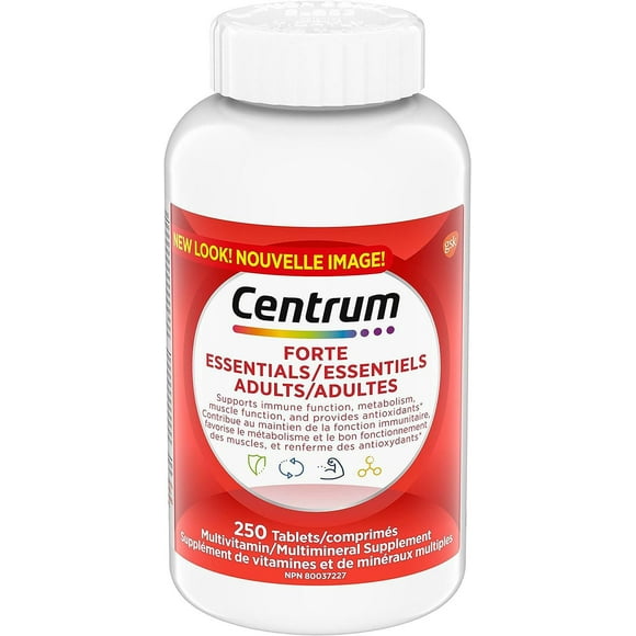 Centrum Forte Essentials Adult Multivitamin and Multimineral Supplement Tablets, 250 Count, Centrum Forte Essentials 250s