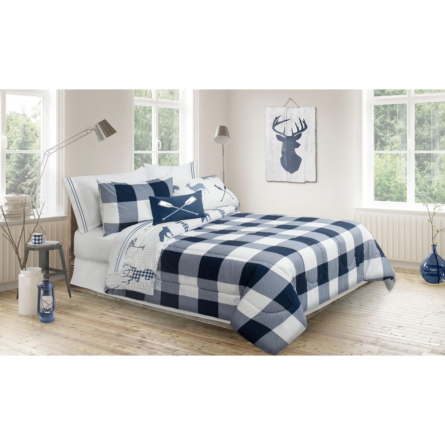 Safdie & Co. Comforter Set 3PC Navy Check Walmart Canada