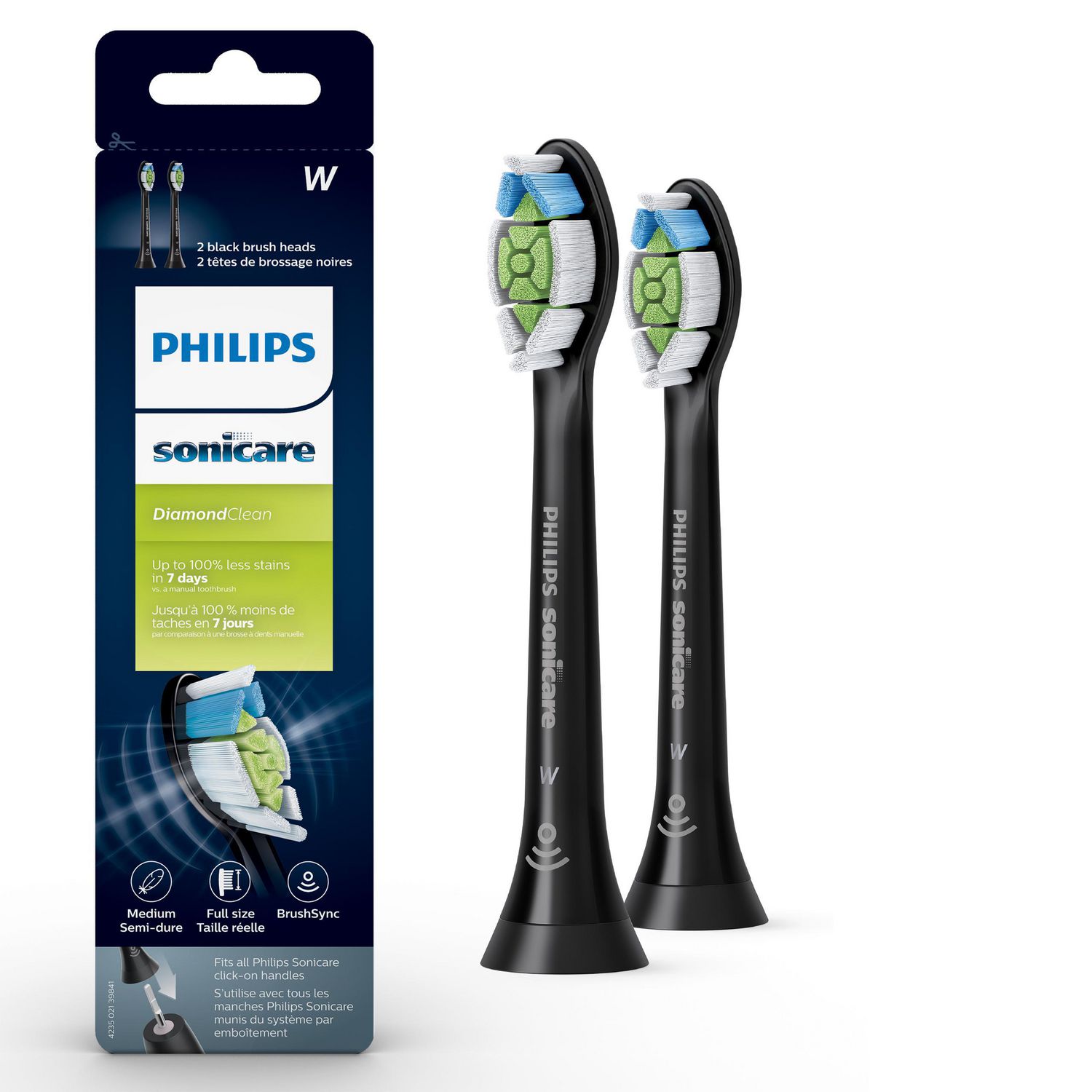 Philips Sonicare Diamondclean Replacement Brush Heads, Black, 2